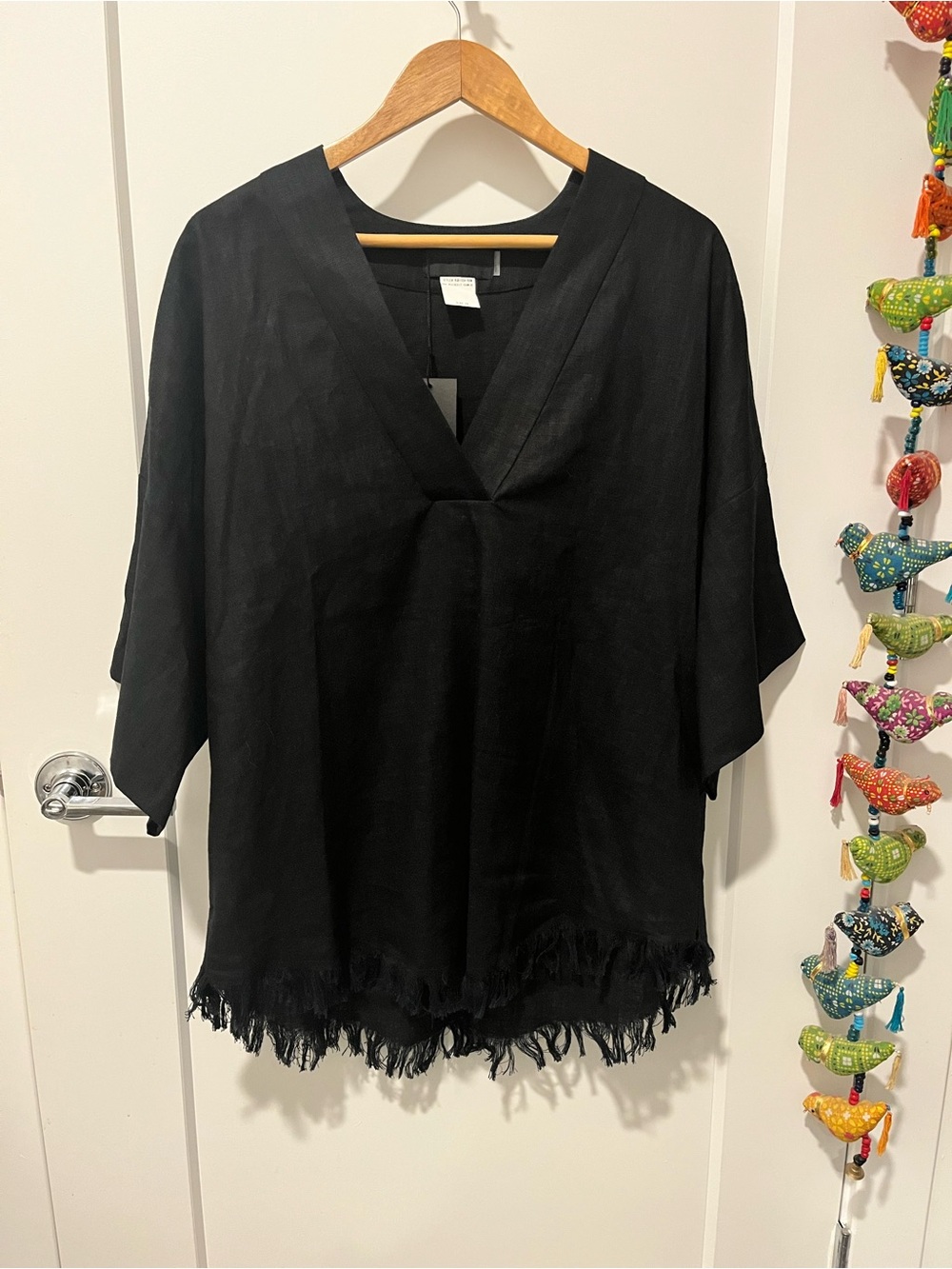 Blaque Label Black V-Neck Tunic with Fringed Hem